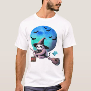 Camiseta Cuidado Bruja Linda Perezoso Volando en Escoba Hal
