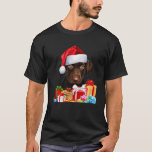 Camiseta Cuidado Chocolate Lab Cachorro Santa Hat Fun Image