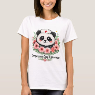 Camiseta Cuidado compasivo y coraje Floral Panda Enfermera 