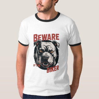 Camiseta Cuidado con el diseño de los perros Pitbull Biker