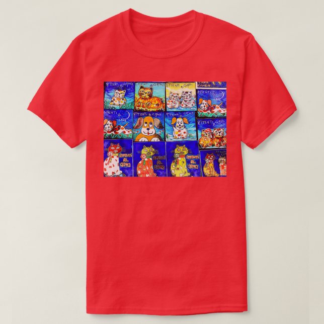 Camiseta Cuidado con el gato o el perro (Diseño del anverso)