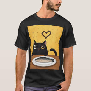 Camiseta Cuidado con el ladrón de peces, gato negro, estilo