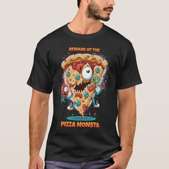 Camiseta Cuidado con el Monstruo Pizza A Diversión y Delici (Anverso)