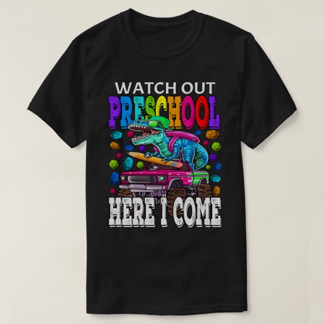 Camiseta Cuidado Con El Preescolar Aquí Vengo Monster Truck (Diseño del anverso)