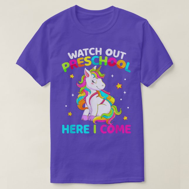 Camiseta Cuidado Con El Preescolar Aquí Vuelvo Unicorn A Sc (Diseño del anverso)
