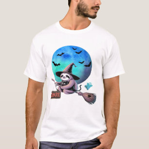 Camiseta Cuidado con la bruja sloth linda volando en escoba