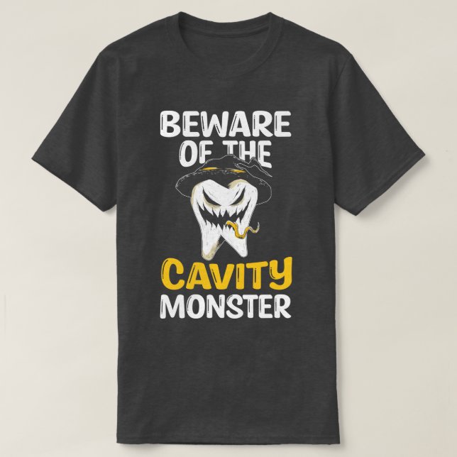 Camiseta Cuidado Con La Diente Oral De Halloween Del Monstr (Diseño del anverso)