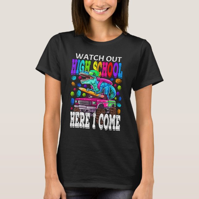 Camiseta Cuidado con la escuela secundaria aquí vengo monst (Anverso)