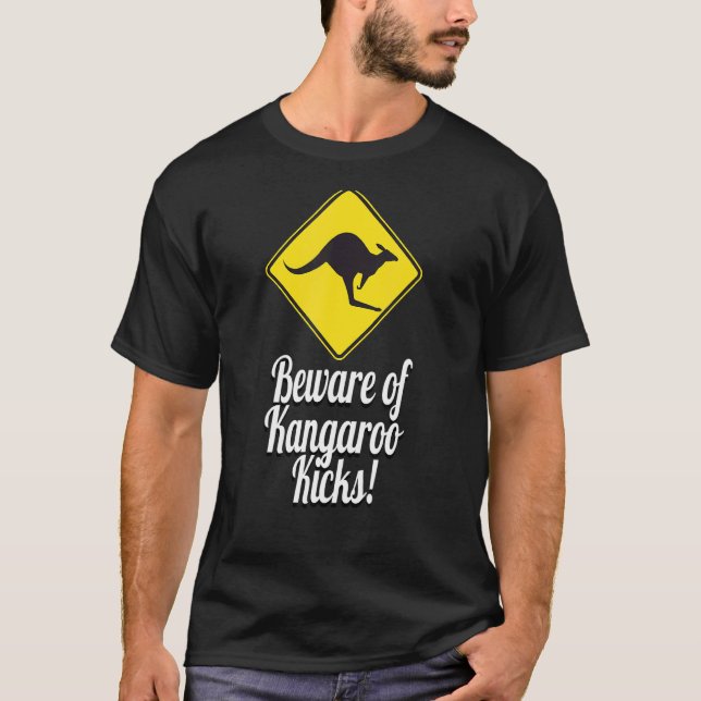 Camiseta Cuidado con los Kangaroo Kicks Kangaroo Rótulo Aus (Anverso)