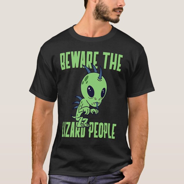 Camiseta Cuidado con los Lizard People Sci Illuminati Hombr (Anverso)