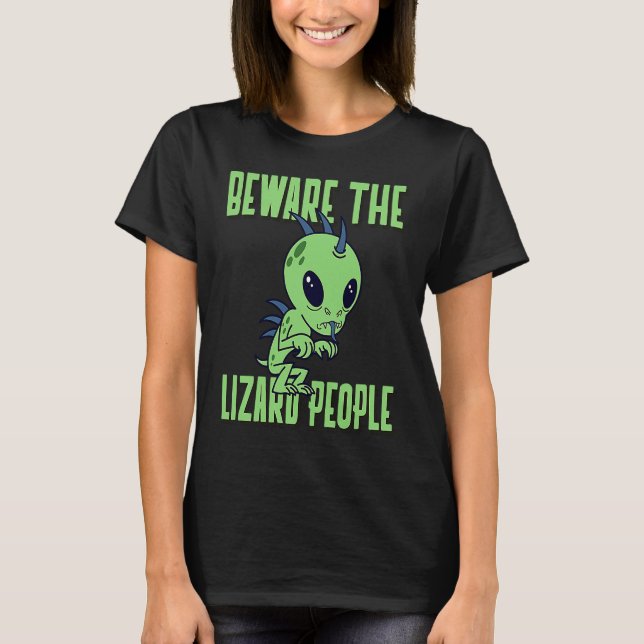 Camiseta Cuidado con los Lizard People Sci Illuminati Hombr (Anverso)