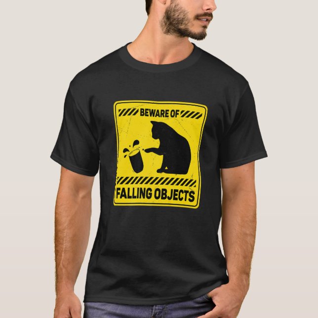 Camiseta Cuidado con los Objetos que Caen  Señal de Gato (Anverso)
