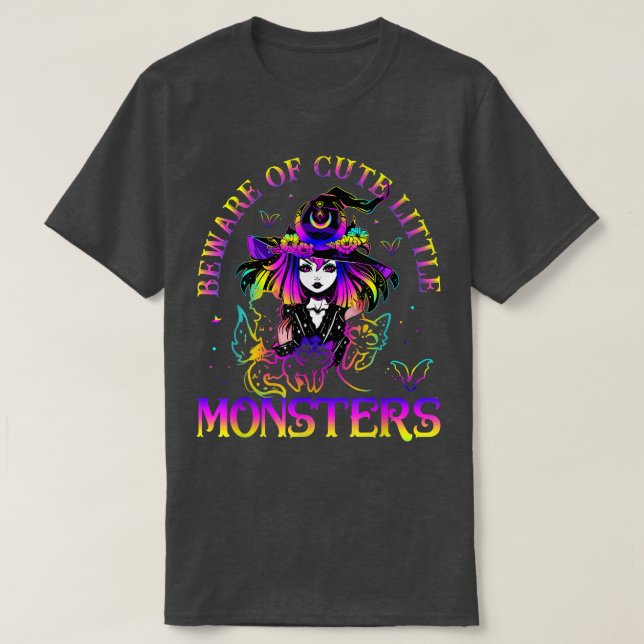 Camiseta Cuidado con los pequeños monstruos negros brutos (Diseño del anverso)