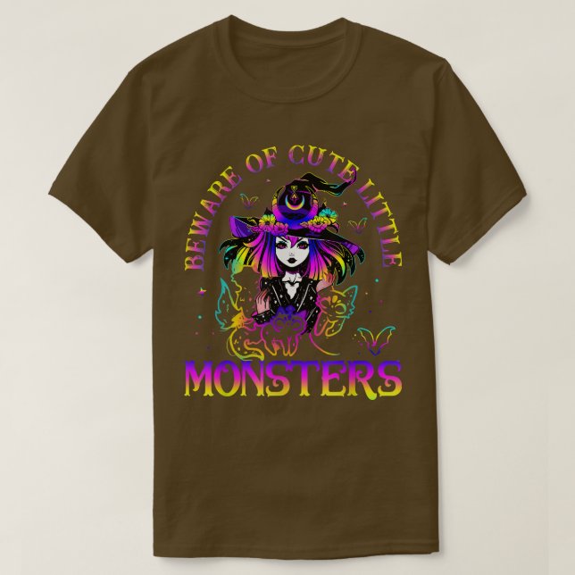 Camiseta Cuidado con los pequeños monstruos negros brutos (Diseño del anverso)