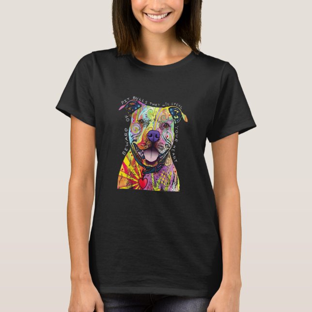 Camiseta Cuidado Con Los Pit Bulls Robarán Tu Corazón  Pi (Anverso)