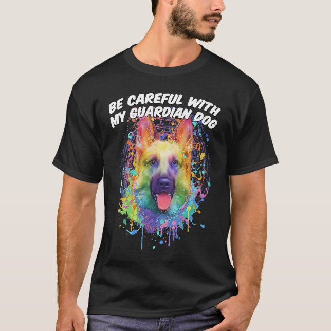 Camiseta Cuidado con mi perro guardián Pastor alemán (Anverso)