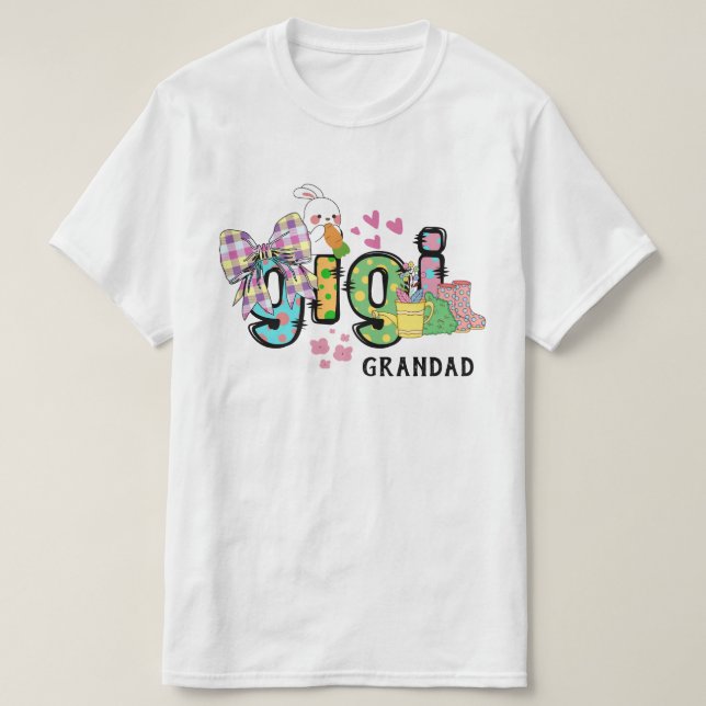 Camiseta Cuidado conejito de Pascua Gigi Grandad personaliz (Diseño del anverso)