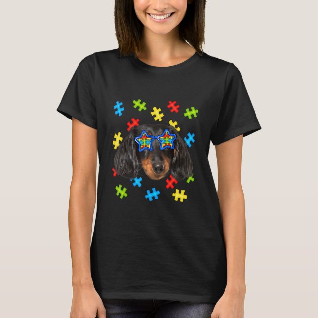 Camiseta Cuidado Dachshund Autism Puzzle Gafas de sol Cacho (Anverso)