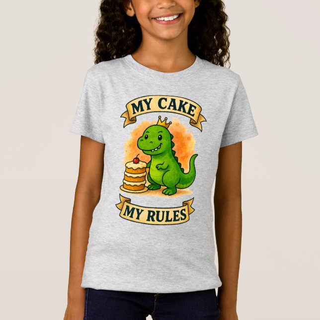 Camiseta Cuidado Dino Cumpleaños Rey Mi Pastel Mis Reglas (Anverso)