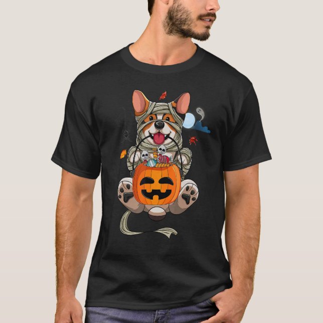 Camiseta Cuidado disfraz de Halloween Corgi Corgi Mummy Dog (Anverso)