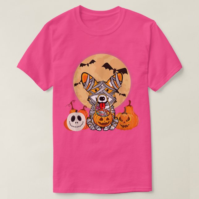 Camiseta Cuidado disfraz de Halloween Corgi Mummy Dog Lover (Diseño del anverso)