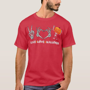 Camiseta Cuidado esqueleto de Halloween amor por la paz con