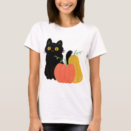 Camiseta Cuidado gato negro y calabazas