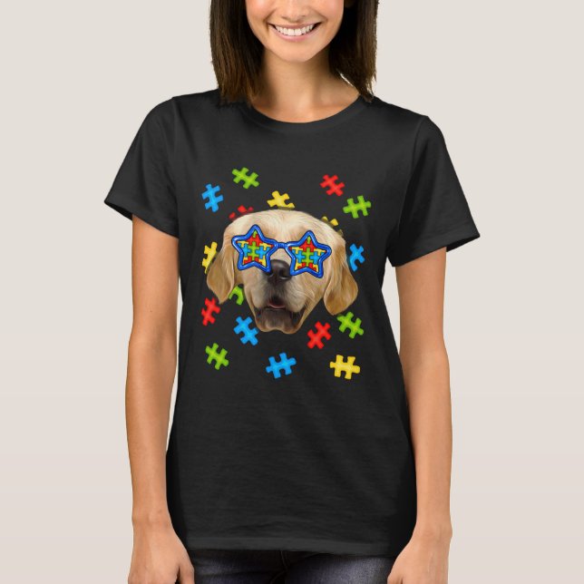 Camiseta Cuidado Golden Retriever Autism Puzzle Sungafas de (Anverso)