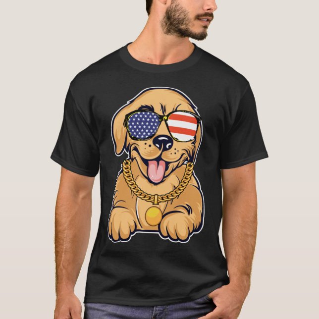Camiseta Cuidado Golden Retriever con USA Sungps Patrioti (Anverso)