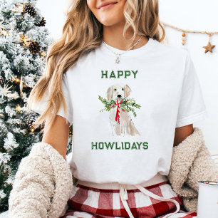 Camiseta Cuidado Golden Retriever Happy Howlidays   Navidad