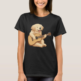 Camiseta Cuidado Golden Retriever tocando guitarra