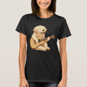 Camiseta Cuidado Golden Retriever tocando guitarra