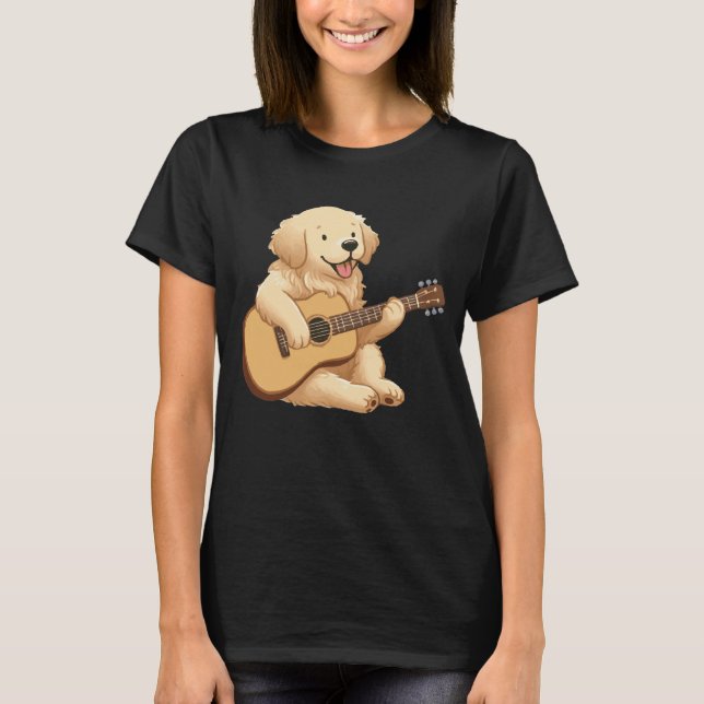 Camiseta Cuidado Golden Retriever tocando guitarra (Anverso)