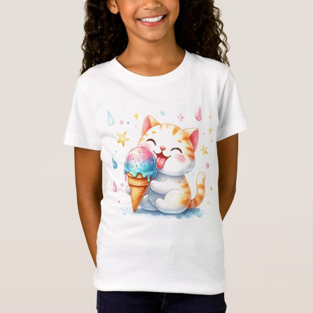 Camiseta Cuidado Helado Gato Whimsical Acuarela Kitty (Anverso)