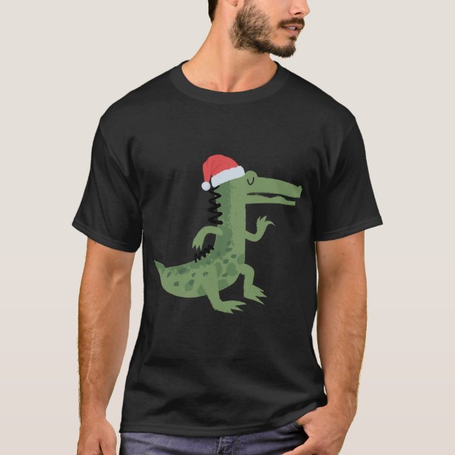 Camiseta Cuidado lagarto con Navidades divertidos de Santa  (Anverso)