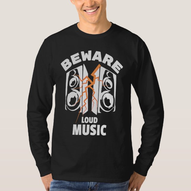 Camiseta Cuidado Música Alta Altavoces Relámpagos Gráficos (Anverso)