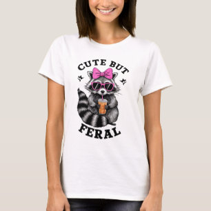 Camiseta Cuidado Pero Feral Funny Colorful Racoon Wi