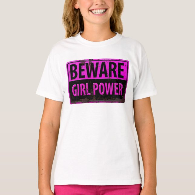 Camiseta CUIDADO Poder de Chica - Señal de Peligro Metal Ne (Anverso)