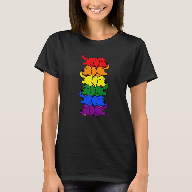 Camiseta Cuidado Rainbow Golden Retriever Gay Priy Lgbt Pup (Anverso)