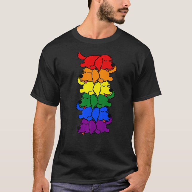 Camiseta Cuidado Rainbow Golden Retriever Gay Priy Lgbt Pup (Anverso)