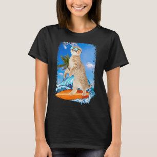 Camiseta Cuidado Surfing Hawaiano Cat Surfer Beach Summer V