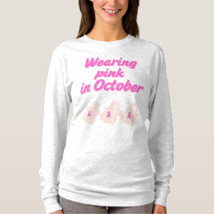 Camiseta Cuidado Viste Cinta Rosa Fantasma Larga Manga