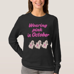 Camiseta Cuidado Viste Cinta Rosa Fantasma Larga Manga