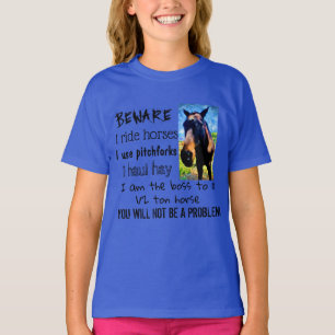 Camiseta CUIDADO - YO CAMINO CABALLOS - Azul CHICA