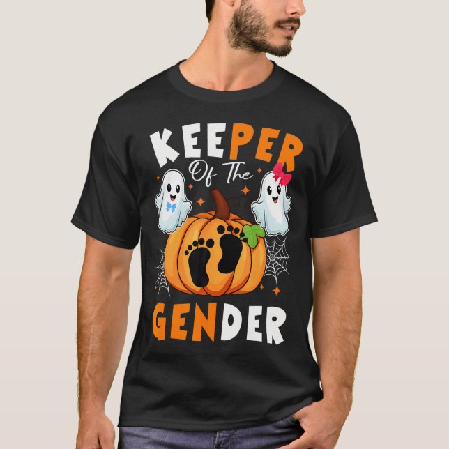 Camiseta Cuidador Del Género Revela Bebé Halloween Gracias (Anverso)