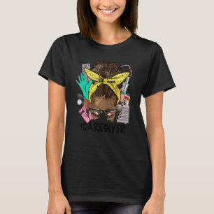 Camiseta Cuidador Moño Desordenado Afro Pelo Enfermera Afri
