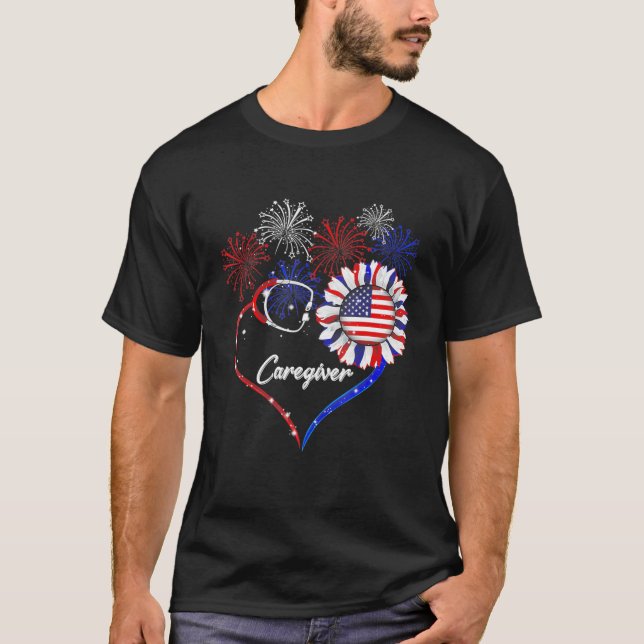 Camiseta Cuidador Stethoscope Firework Sunflower America F (Anverso)