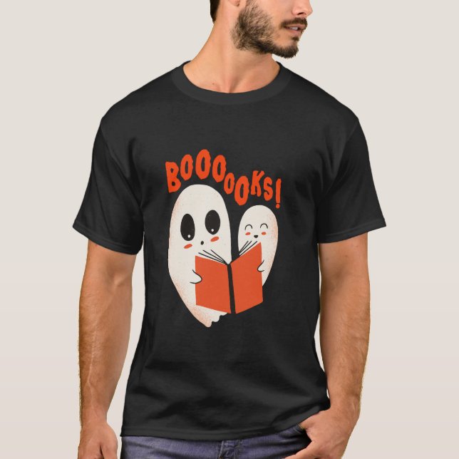 Camiseta Cuidados 2 fantasmas leyendo libros Halloween Book (Anverso)