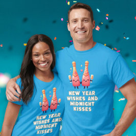 Camiseta Cuidados deseos de Año Nuevo y pareja de besos de 