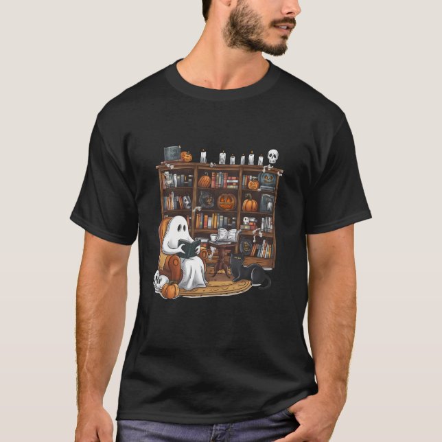 Camiseta Cuidados libros de lectura fantasma con Halloween  (Anverso)